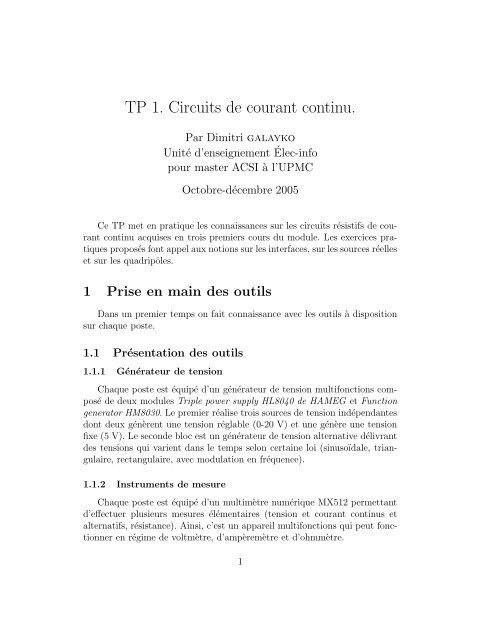 TP1. Circuits de courant continu. - SoC