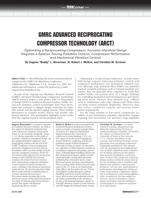 gmrc advanced reciprocating compressor technology - Southwest ...