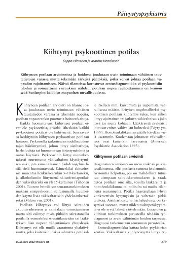 Päivystyspsykiatria Kiihtynyt psykoottinen potilas - Terveyskirjasto