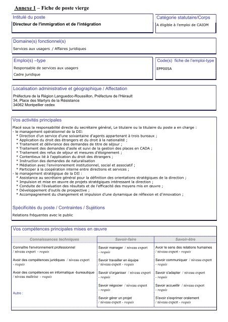 Annexe 1 A Fiche De Poste Vierge