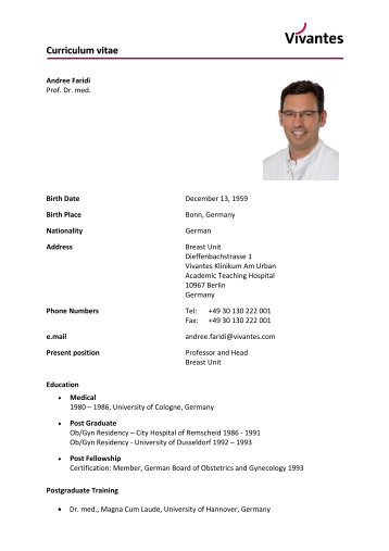 Curriculum vitae - Vivantes International