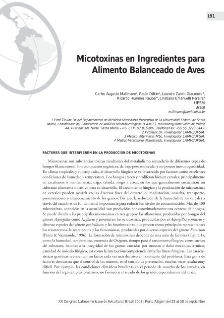 Micotoxinas en Ingredientes para Alimento ... - lamic - UFSM