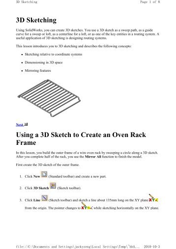 3D Sketching Using a 3D Sketch to Create an Oven Rack Frame