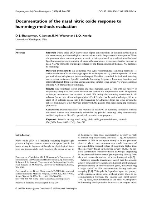 Documentation of the nasal nitric oxide response to humming ...