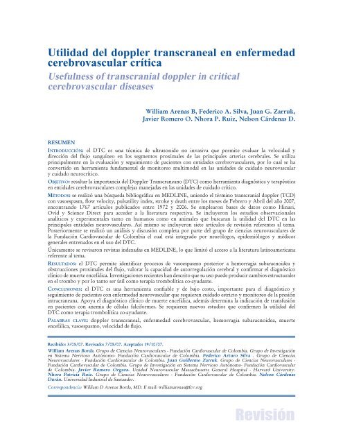 Utilidad del doppler transcraneal en enfermedad cerebrovascular ...