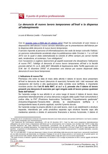 La denuncia di nuovo lavoro temporaneo all'Inail e la dispensa