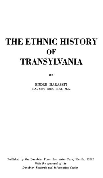 THE ETHNIC HISTORY TRANSYLVANIA