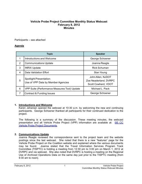 Vehicle Probe Project Committee Monthly Status Webcast February ...