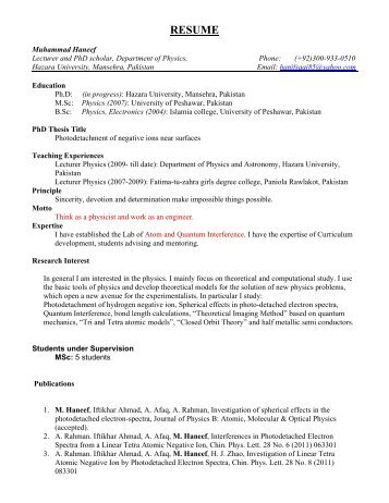 RESUME - Hazara University