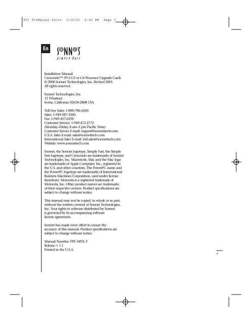 PCI TriManual-Intro - Sonnet Technologies