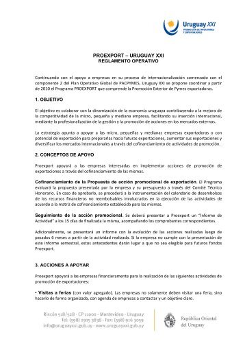 Reglamento Operativo del programa - Uruguay XXI