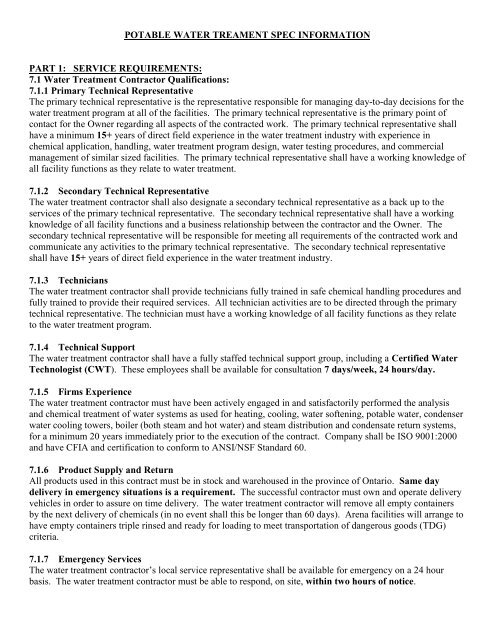 Potable Water Treatment Specifications - DH Jutzi Limited