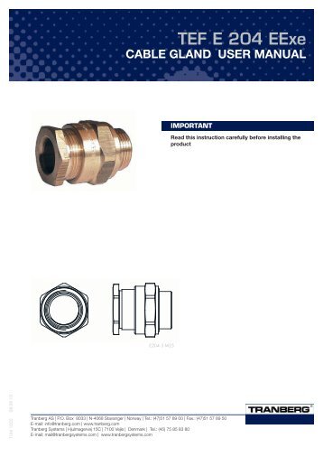 TEF E 204 EExe CABLE GLAND USER MANUAL - Tranberg