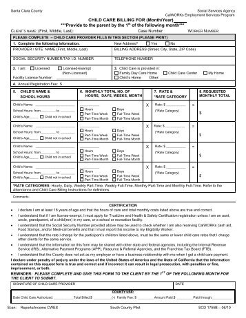 CHILD CARE BILLING FOR (Month/Year) ***Provide to the parent ...