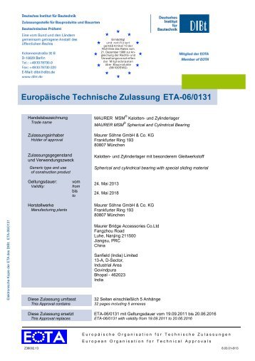 ETA-06/0131 MAURER MSM Â® Kalotten- und Zylinderlager