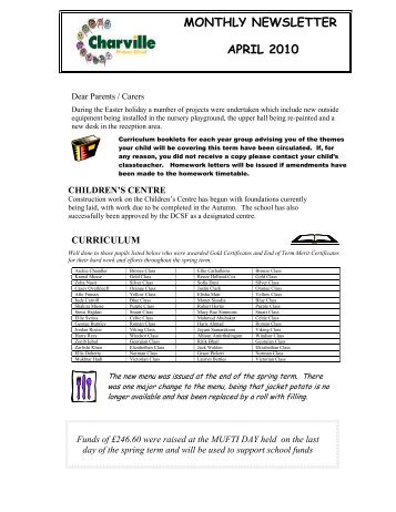 MONTHLY NEWSLETTER APRIL 2010 - Charville Primary School