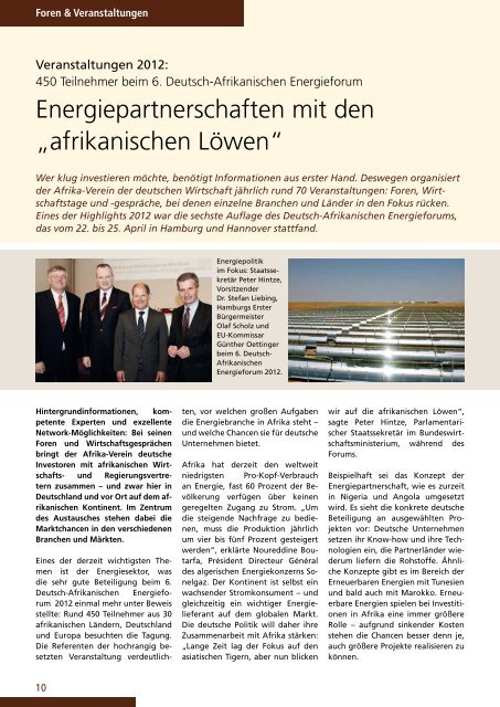 TÃ¤tigkeitsbericht 2012 - Afrika-Verein der deutschen Wirtschaft eV