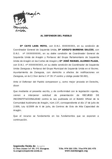 Texto presentado por IU al Defensor del Pueblo (PDF)