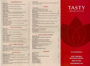 Tasty Indian Bistro Menu - MainMenus.com