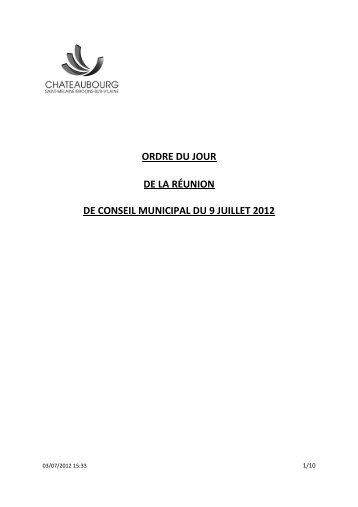 Conseil Municipal du 9 juillet 2012 - Chateaubourg