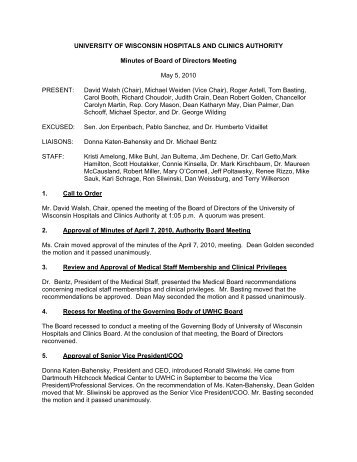 May 5 Board of Directors Meeting Minutes (pdf) - UW Health