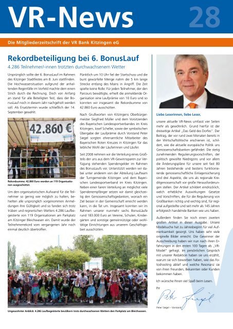 Rekordbeteiligung bei 6. BonusLauf - VR Bank Kitzingen eG