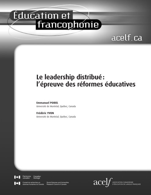 Le leadership distribuÃ© : l'Ã©preuve des rÃ©formes Ã©ducatives - acelf