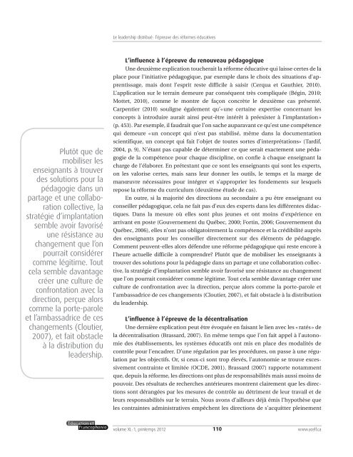 Le leadership distribuÃ© : l'Ã©preuve des rÃ©formes Ã©ducatives - acelf