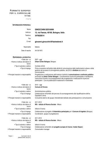 Curriculum vitae - Urban Center