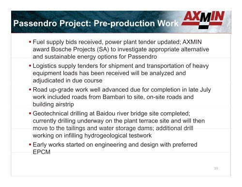 Passendro Gold Project - AXMIN Inc.