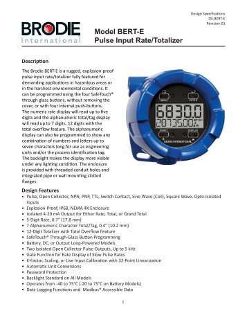 Model BERT-E Pulse Input Rate/Totalizer - Brodie International