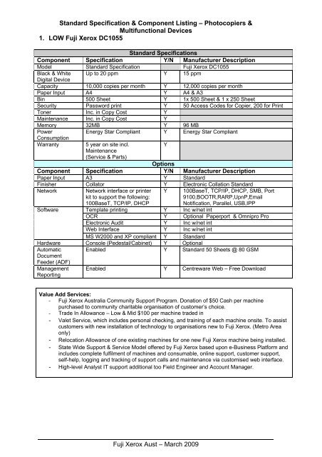 Standard Specification & Component Listing â Photocopiers ... - Gem