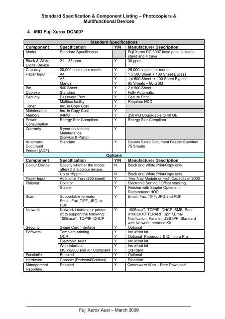 Standard Specification & Component Listing â Photocopiers ... - Gem