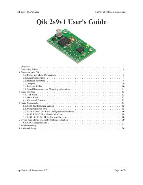 Pololu - Qik 2s9v1 User's Guide - Pololu Robotics and Electronics