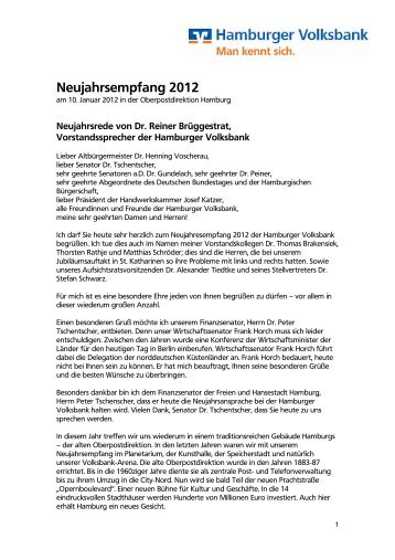 Neujahrsrede von Dr. Reiner Brüggestrat ... - Hamburger Volksbank