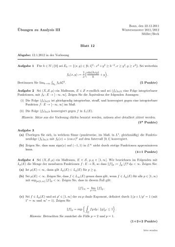 ¨Ubungen zu Analysis III Blatt 12