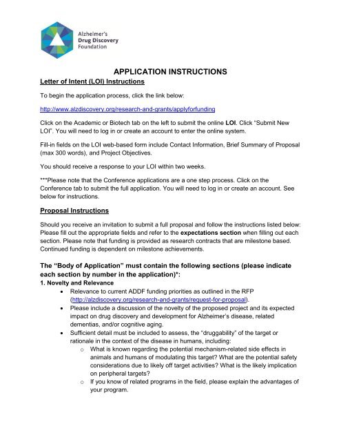 application instructions - Alzheimer's Drug Discovery Foundation