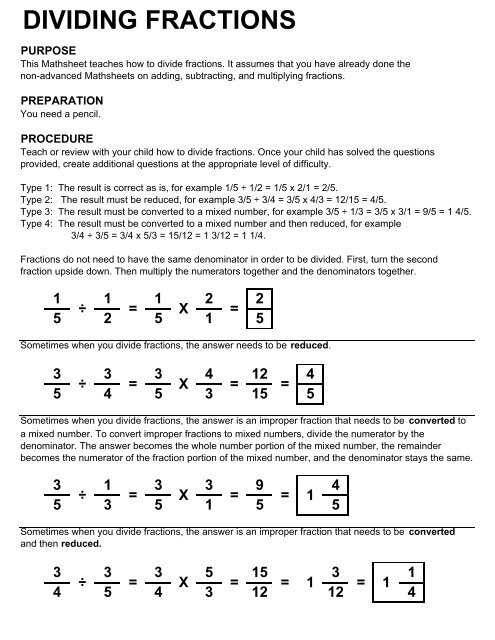 Dividing Fractions Society For Quality Education