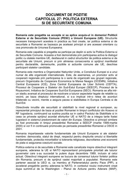 Mobilize at home expand DOCUMENT DE POZITIE CAPITOLUL 27: POLITICA EXTERNA SI ...