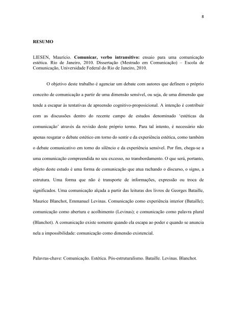 COMUNICAR, VERBO INTRANSITIVO Ensaio para uma ... - UFRJ