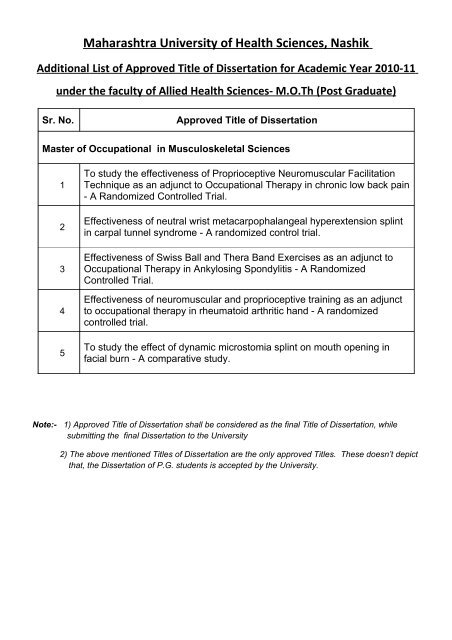 occupational therapy dissertation topics