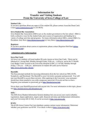 Information for Transfer and Visiting Students - College of Law ...