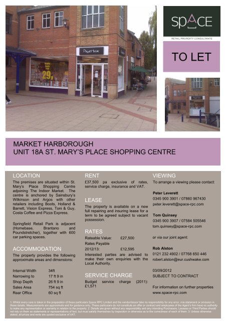 TO LET - Space Retail Property Consultants