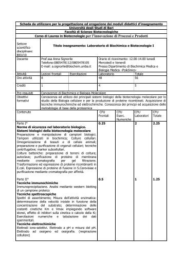 Corso di Laurea in Biotecnologie per l'innovazione di Processi e ...