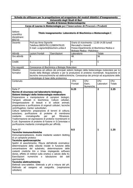 Corso di Laurea in Biotecnologie per l'innovazione di Processi e ...