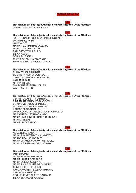 FORMADOS NO CAP 1974 Licenciatura em EducaÃ§Ã£o ... - ECA