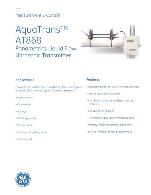 Panametrics Aquatrans At868 Liquid Flow Ultrasonic Transmitter Ge