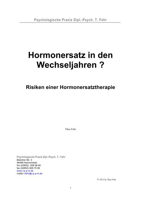 Hormonersatz in den Wechseljahren ? Aug  2012 - IPPM