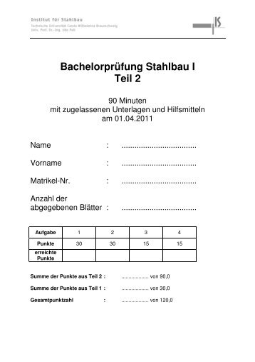 BachelorprÃ¼fung Stahlbau I Teil 2