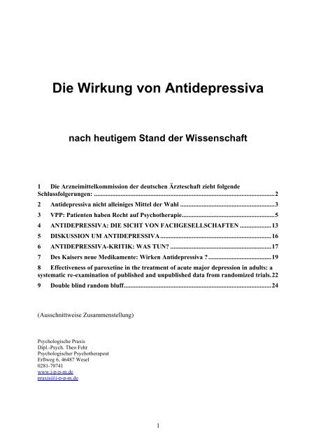 Die Wirkung von  Antidepressiva - IPPM